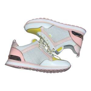 Michael Kors Maddy Color-Block Mixed-Media Trainer Pink/Yellow Sneaker